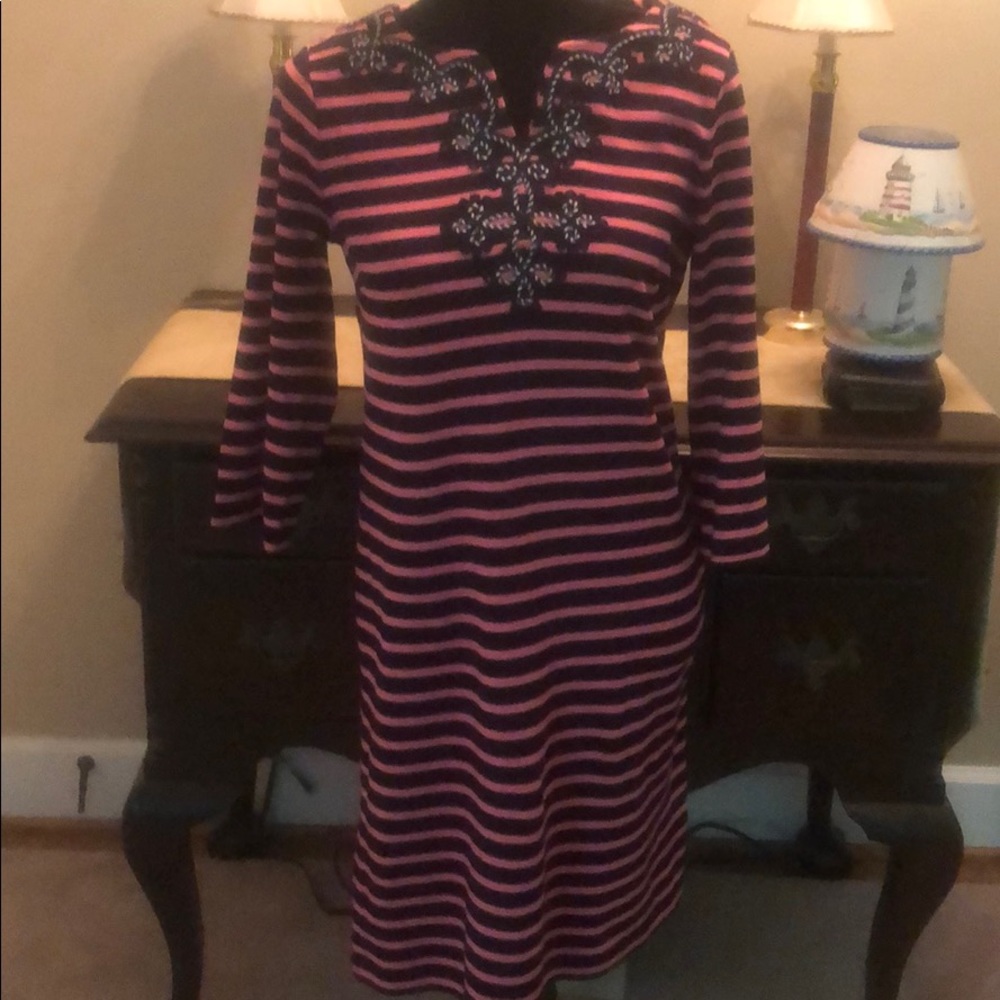 Talbots dress; navy and pink; Med. petite